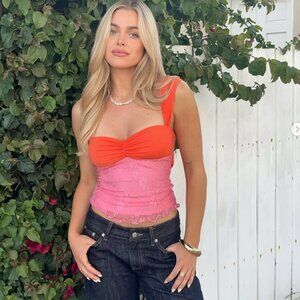 Bella Vie Lace Tie Tank Top - Pink and Orange